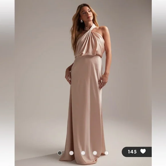 NWT ASOS Design Satin Halter Maxi Formal Gown Dress. Size 6. Medium. - Picture 14 of 16